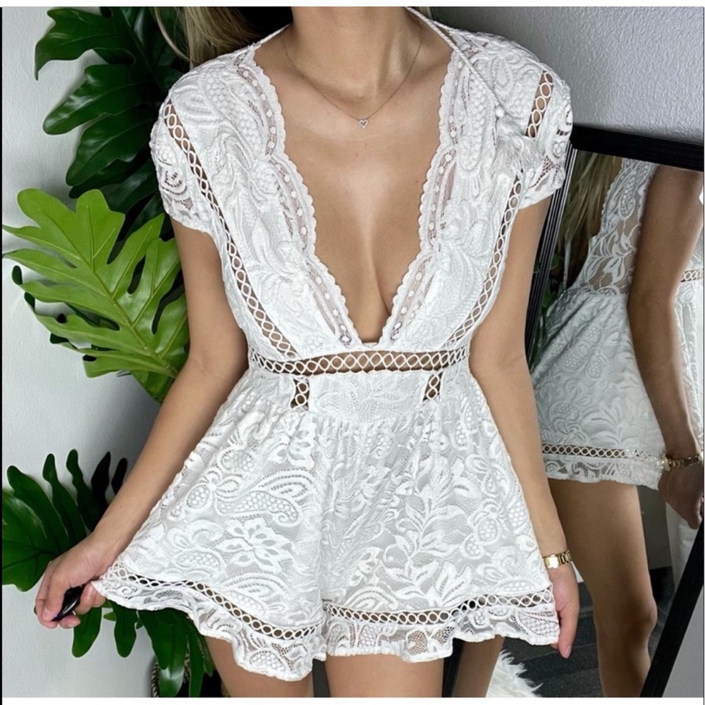 Fashion Nova White Lace Romper